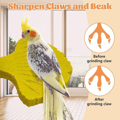 3 Pcs Parrot Perch Resin Bird Beak Grinding Stone Leaf Shape Perch Stand Foot Clawing Trimmer Bird Cage Accessories for Cockatiels Conures Budgies Lovebirds (Yellow)