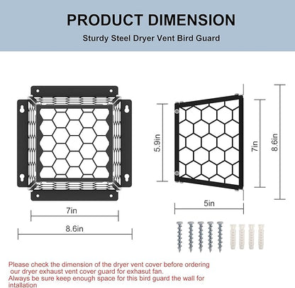 Universal Dryer & Exhaust Vent Bird Guard Heavy Duty Steel Animal Proof Cover for 3-4" Vents, Fits Dryer/Bathroom/Kitchen Fans, 7"x7"x5" Easy Install