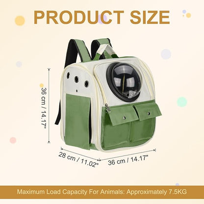 Pet Backpack Carrier, Portable and Ventilated, Oxford Cloth, Dogs Cats and Small Animals Travel Bag 12.99", (Dark Green, 1 Pcs), Intended for Hiking/Camping/Traveling