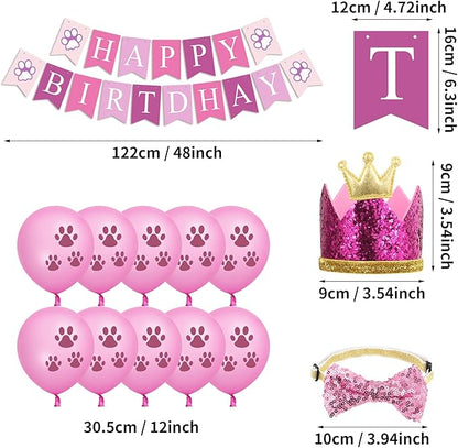 Dog Birthday Party Supplies, Dog Birthday Hat Bandana Scarf with Cute Bow Tie, Flag, Balloons for Small Medium Dogs Pets, Doggie Party Supplies Decorations