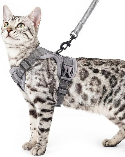 Cat Harness and Leash Set Escape Proof Tactical Large Kitten Harness Emotional Support Cat Vest, Grey, L