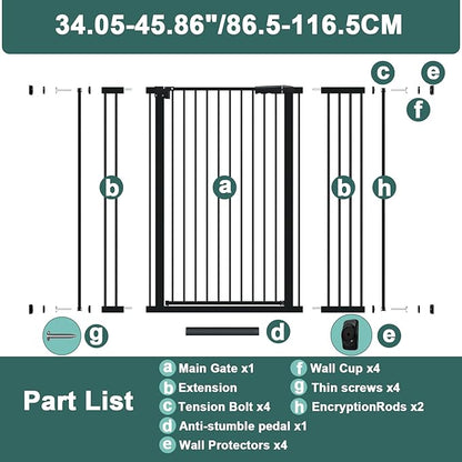 40.55" Tall, 34.05-45.86 Inch Wide, 1.37" Ultra Narrow Spacing Dog Pet Baby Gate Indoor for Doorway Hallway, Pressure Mounted 35 36 37 38 39 40 41 42 43 44 45 Inches Wide Black