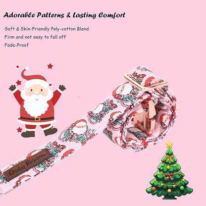 Christmas Dog Collar, Pink Christmas Santa Claus Dog Collar Bow Tie Pet Collars with Bow Adjustable Pet Collars with Premium Metal Buckle Dogs Necklace for Small Girl Dogs