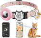 Cute Floral Breakaway Cat Collar with QR Code ID, Cotton Kitten Collar with Bell & AirTag Holder, Adjustable Safety Collar for Cats,Pastoral Style with airtag Holder(Pink)