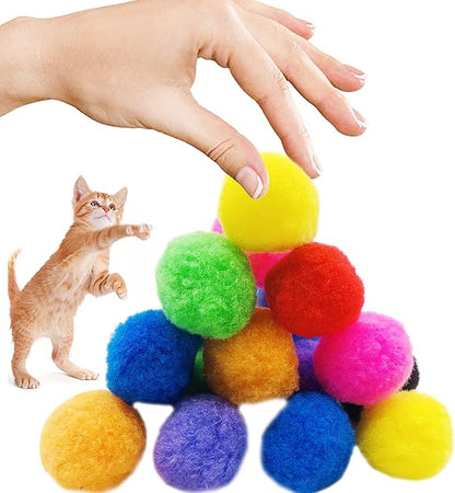 PET SHOW 100pcs 1.5"/3.8cm Cat Toy Balls Bulk Soft Kitten Pompon Toys Indoor Cats Interactive Playing Quiet Ball Cats Favorite Toy Assorted 10 Colors