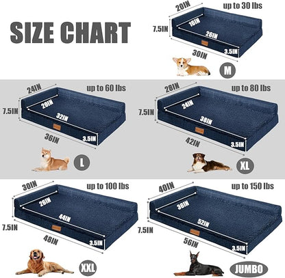 Patas Lague Orthopedic Dog Bed Medium Size Dog 30''X20'', Waterproof L Bolster Medium Pet Sofa Beds with Removable Washable Cover, Soft Comfortable Pet Couch Crate Mat with Nonskid Bottom, Navy Blue