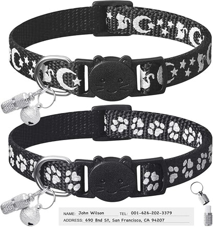 LLHK 2 Pack Breakaway Cat Collars & 2 Pcs Name Tags,Reflective Safety Kitten Collar with Bell,for Girl Boy Male Cats,Adjustable 7''-12'', Personalized ID Tag,Pet Supplies,Accessories