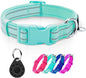 azuza Reflective Dog Collar with Airtag Holder, Soft Neoprene Padded Pet Collar with ID Tag Ring, Adjustable for Large Dogs,Teal,L