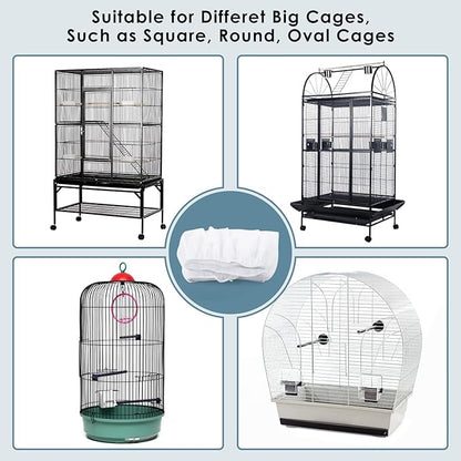 Bissap Bird Cage Seed Catcher, 90-118‘’ Universal Birdcage Net Nylon 31.8'' H Adjustable Elastic Band Stretchy Skirts Mesh Cover for Parrot Cage Seed Guard (Not Include Birdcage)- White