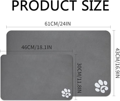 YCT Pet Dog Cat Feeding Mats - Non-Slip, Super Absorbent, Eating Mat with Footprints, 24 x 16.9 inches, Dark Grey
