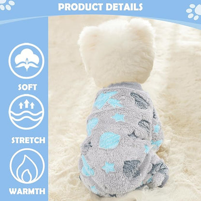 Fleece Dog Pajamas for Small Dogs Boy Warm Winter Dog Clothes Pjs Cute Extra Small Dogs Sweaters 4 Legs Puppy Jumpsuit Soft Puppy Onesies Pet Apparel Outfits for Chihuahua Yorkie Cat, Grey, XS