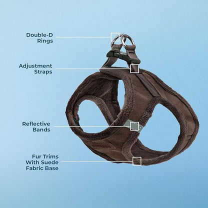 Best Pet Supplies - All Weather Plush, Reflective, No Pull Harness for Small, Medium Dogs, Cats - Secure with Hook & Loop Fastener, Buckle, Double D-Rings - Chocolate Suede, XL