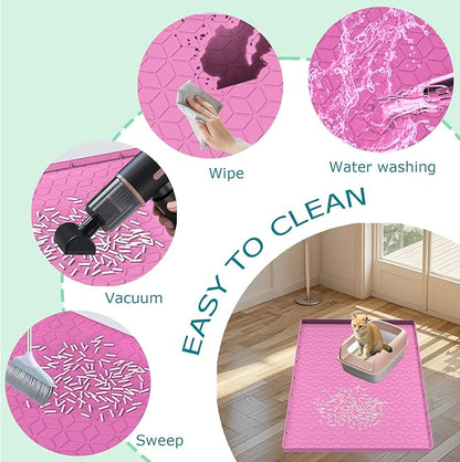 Cat Litter Mat, Silicone Large Cat Mat for Litter Box - 40x28 in, Waterproof & Non-Slip, Durable & Easy Clean, Pink