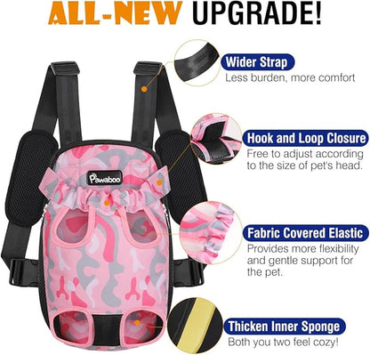 Pawaboo Pet Carrier Backpack, Adjustable Pet Front Cat Dog Carrier Backpack Travel Bag, Legs Out, Easy-Fit for Traveling Hiking Camping for Small Medium Dogs Cats Puppies, Extra Large, Pink Camouflage