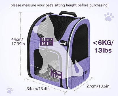 Pecute Cat Backpack Carrier Expandable, Pet Backpack for Cats & Small Dogs Up to 11lbs, with 4-Side Breathable Mesh, Multi-Entry & Lockable Zippers for Travel, Hiking, Camping - Hands Free, Purple