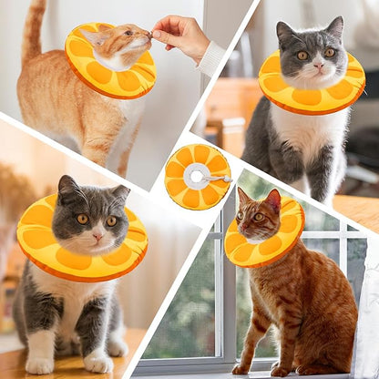 Cat Cone Collar Soft, Cat Recovery Collar for Wound Healing Cute Donut Elizabethan Cone for Kittens, Adjustable Cones for Cats to Stop Licking Neck Protective Cones After Spay(Orange, Small)