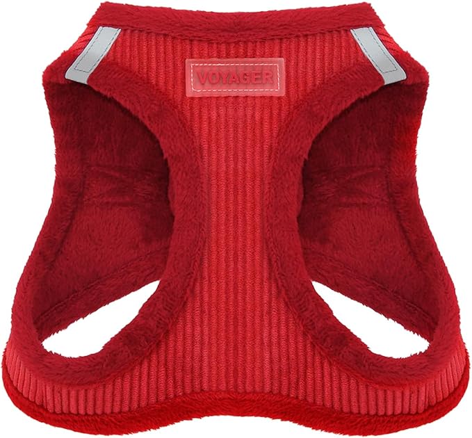 Best Pet Supplies - All Weather Plush, Reflective, No Pull Harness for Small, Medium Dogs, Cats - Secure with Hook & Loop Fastener, Buckle, Double D-Rings - Red Corduroy, XL