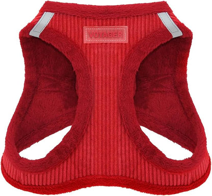 Best Pet Supplies - All Weather Plush, Reflective, No Pull Harness for Small, Medium Dogs, Cats - Secure with Hook & Loop Fastener, Buckle, Double D-Rings - Red Corduroy, XL
