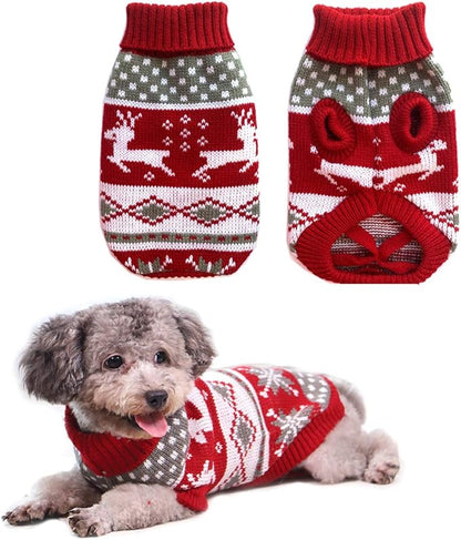 Vehomy Dog Christmas Sweaters Pet Winter Knitwear Xmas Clothes Classic Warm Coats Reindeer Snowflake Argyle Sweater for Kitty Puppy Cat-L