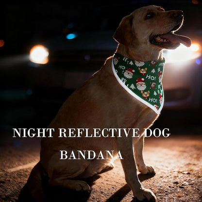 Christmas Dog Bandanas Santa Claus Dogs Scarf for Boy and Girl,Reflective Dog Bandana for Night Safety,Adjustable Cat Dogs Triangle Pet Scarves for Small Dogs,Green,S