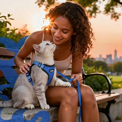 rabbitgoo Cat Harness and Leash for Walking, Escape Proof Soft Adjustable Vest Harnesses for Cats, Easy Control Breathable Reflective Strips Jacket, Navy Blue, XS