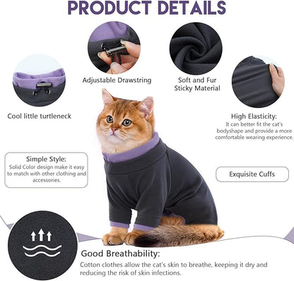 Sticky Cat Clothes Stretchy, Sphynx Hairless Sweater & Pajamas for Cats only, Soft Cat Onesie for Cats After Surgery Female Male & Hair Loss Prevention, Black XL