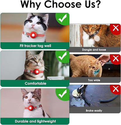 Smart Cat GPS Tracker, Cat Tracker Compatible with Apple Find My App (Only iOS), No Monthly Fee, Waterproof (White Tracker, Red Cat Collar)