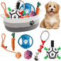 7 Pcs Puppy Dog Toys Storage Basket Set Dog Gift Chew Toys for Teething Squeaky Plush Duck Rope Woven Basket with Handles for Small Puppy