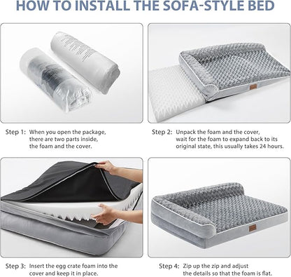 BFPETHOME Orthopedic Dog Beds for Extra Large Dogs, Waterproof Sofa XXL Dog Bed with Sides, Non-Slip Bottom and Egg-Crate Foam Big Pet Couch Bed with Washable Removable Cover,Pet Bed for Large Dogs