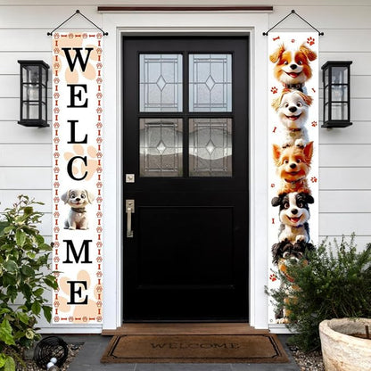 Aperturee Happy Dog Day Porch Banner, 12x72 Inch, Dog Paw Print Design with Cute Puppy Image, Welcome Sign for Pet Lovers, Outdoor Pet Decor, Funny Pet Lover Gift, Weather-Resistant Yard Sign for Porch