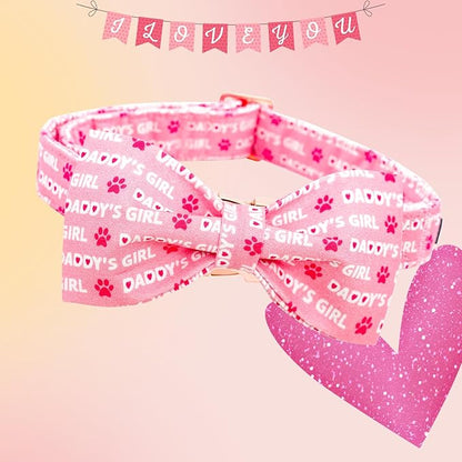 Lionheart Glory Bow Collar for Valentine's Day and Spring - Large Dog Collar With Bowtie, Pink Pet Collar