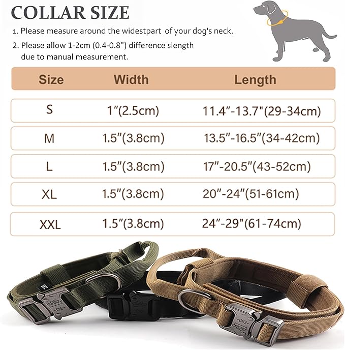 Tactical Dog Collar, Adjustable Military Training Nylon Dog Collar with Control Handle and Heavy Quick-Release Metal Buckle for Small Medium Large Dogs, Blue XXL