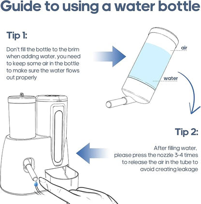 2 in 1 Hamster Water Bottle - Automatic Food Bowl, No Drip Small Animal Water Bottle Dispenser, for Syrian Dwarf Hamsters, Gerbils, Mouse, Hedgehog, Hamster Cage Accessories (Blue, Large)