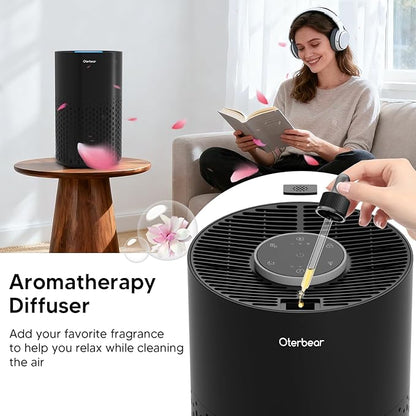 Air Purifiers for Home Bedroom Up to 1250 Ft² - H14 HEPA Air Purifier with Aroma & Sleep Mode - 24dB Small Room Air Purifier for Allergies, Smoke, Dust, Pollen, Pet Dander,4000B,Black