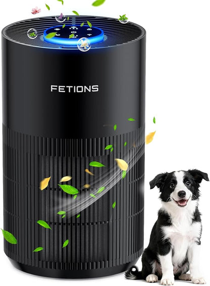Air Purifiers for Bedroom with H14 True HEPA, Quiet Air Cleaner With Sleep Mode Night Light, Small Air Purifier Covers Up to 1200ft², 360° Air Intake, 3 Speeds, Timer, Aroma Function, Black