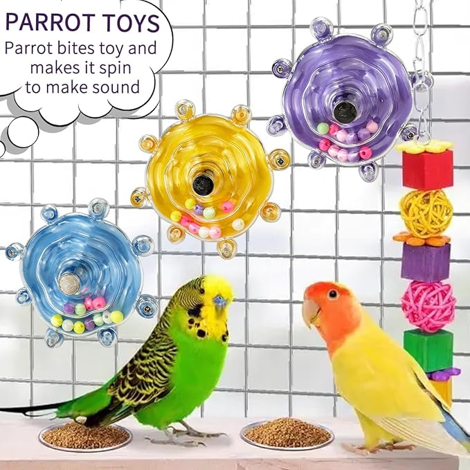 Parakeet Toys,Bird Training Foraging Toys for Parrots,Wheel Spinner Quaker Parrot Toys,Interactive Educational Training Conures,Budgie Toys,Cockatiel Toys,Lovebird Toys,Sun Conure Toys (Pink)