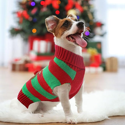 Dog Cat Christmas Sweater Boy Girl Ugly Reindeer Xmas Pet Clothes Holiday Puppy Costume New Year Gifts for Small Medium Large Dogs Outfits (XL, Red Green Stripe Reindeer)
