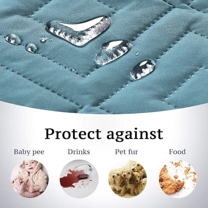 H.VERSAILTEX Futon Cover Reversible Sofa Slipcover Furniture Protector Water Resistant 2 Inch Wide Elastic Straps Sofa Bed Pets Kids Dog Cat Fit Sitting Width Up to 70"(Futon, Cameo Blue/Beige)