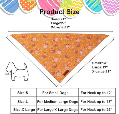 PTDECOR Easter Dog Bandana 2 Pack, Reversible Rabbit Carrot Dog Scarf, Multi Size Offered, Yellow White Easter Bandanas for Medium Large Dogs Pets (Large)