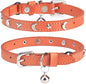 Leather Cat Collars for Boy Girl Cats with Bell and Safety Elastic Belt, Personalized Star and Moon Stud Adjustable Safe Buckle Collar for Kitty Small Big Cats Size 7-9 Inch, Orange