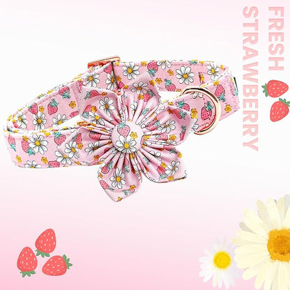 Lionheart glory Dog Collar Flower Collar Pink Dog Collar with Flower Spring Summer Cute Collar Dog Female Soft Durable Adjustable Dog Collars for Medium Dogs, B:Strawberries