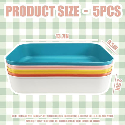 5PCS Small Litter Box, Plastic Kitten Litter Box, 13.9 x 9.8 x 3 Inch Open Litter Box for Small Pet, Easy to Clean (5 Color)