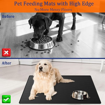 40"x30" XXL Silicone Dog Feeding Mat, 1.5MM Extra Thick Dog Bowl Mat for Food and Water, Large Non-Slip Placemat with High Edges for Dogs Bowls, Easy to Clean, Brown