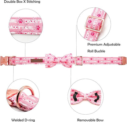 Lionheart glory Dog Bow Collar Valentine's Day Dog Collar for Medium Dogs, Pink Dog Collars with Bowtie Spring Dog Collar Pet Collar Bows