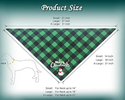 Christmas Dog Bandanas Classic Plaid Triangle Holiday Scarf with Santa and Snowman Print,Winter Pet Outfit for Boy and Girl Dogs,Red Green Plaid Dog Costume for Medium to Large Dogs