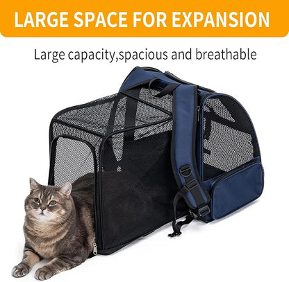 Cat Backpack，Expandable Cat Carrier Backpack, Dog Backpack Carrier and Pet Carrier Backpack, Suitable for Cats, Dogs Kitten or Small Dogs, Travel Friendly Puppy Cats Bag (Blue)