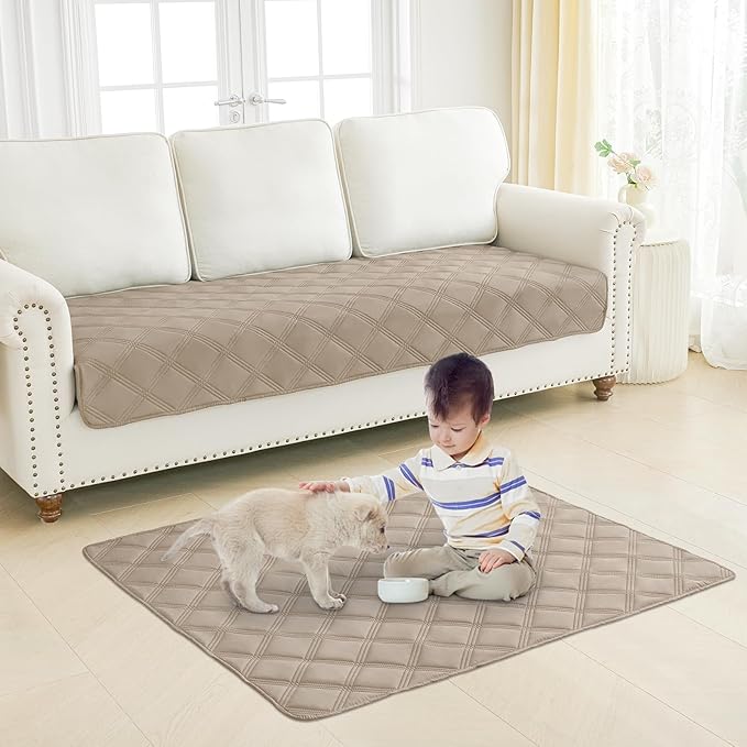 Smiry Waterproof Dog Bed Cover Blanket 40x50, Soft Reversible Pet Blanket, Washable Leakproof Cats Dogs Couch Cover for Sofa, Couch, Furniture, Taupe/Beige