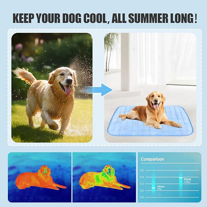 RIOGOO Dog Cooling Mat,Dog Blanket Washable,Cool Fabric & Internal Waterproof Cooling Pad (Blue, Medium (28X20 inch))