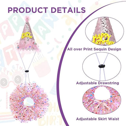 Dog Birthday Bandana with Hat and Dress Girl Set Puppy Birthday Party Supplies Cute Tutu Skirt Outfit for Small Medium Large Dogs Decorations