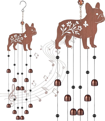 24 Inch Metal Wind Chimes Decor for Outside Garden Birthday Gift for Women Men Bronze Windchimes Pet Memorial Gift with 12 Bell for Patio Yard Lawn Housewarming Front Yard(French Bulldog)